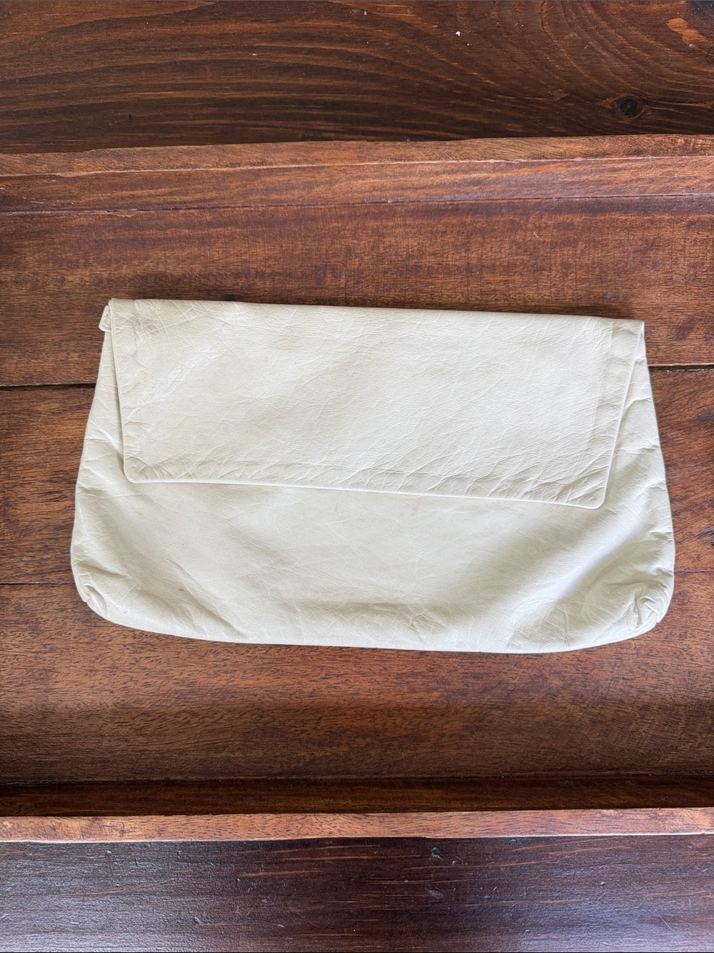 Cream Soft Leather Foldover Clutch | Minimalist Envelope Style